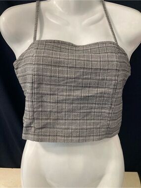 Twik Plaid Crop Cami Grey Checkered Top Small